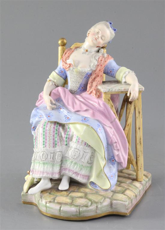 A Meissen seated figure of Sleeping Louise, 19th century, height 18.5cm, right arm repaired